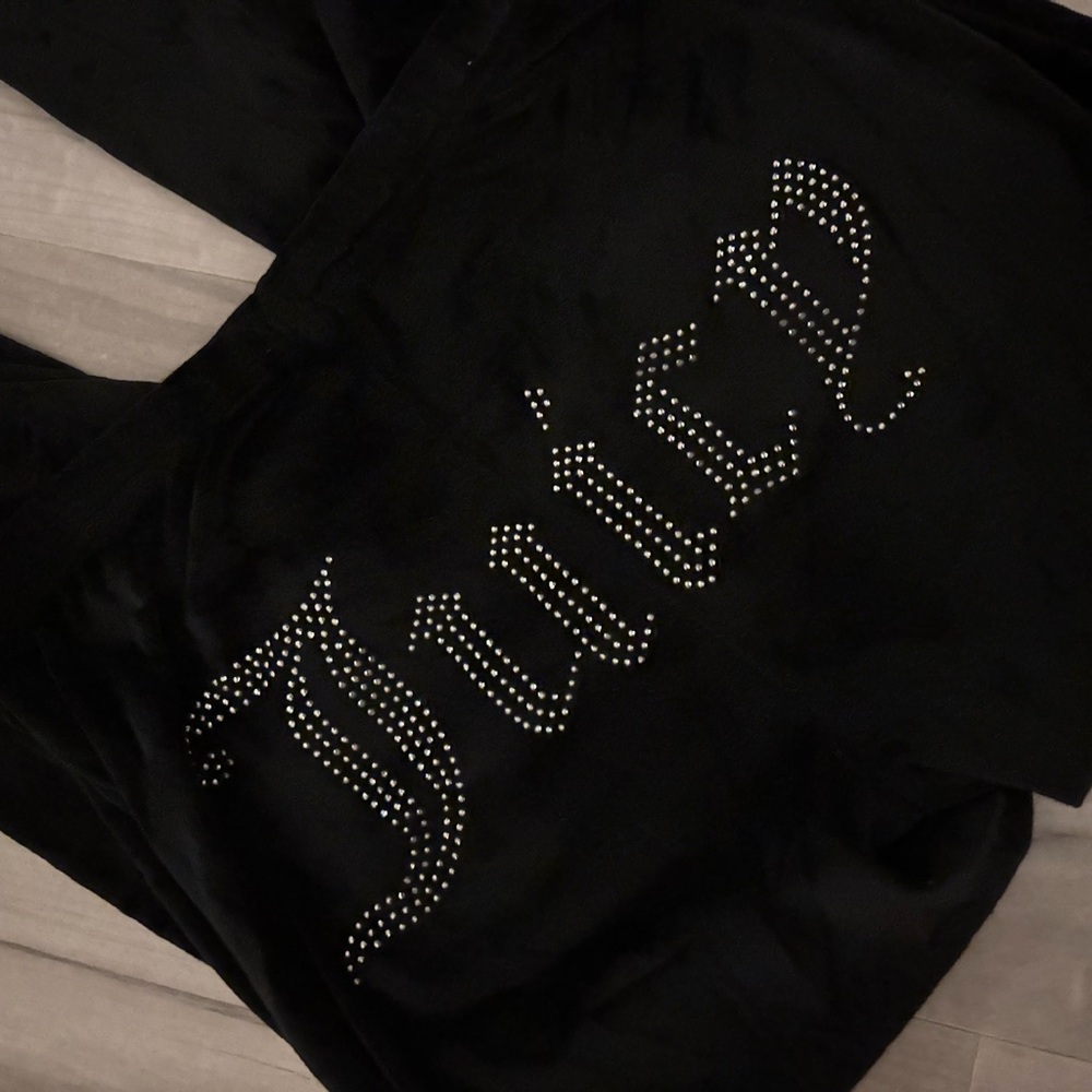 Juicy Couture Black Rhinestone Embellished velvet sweatpants